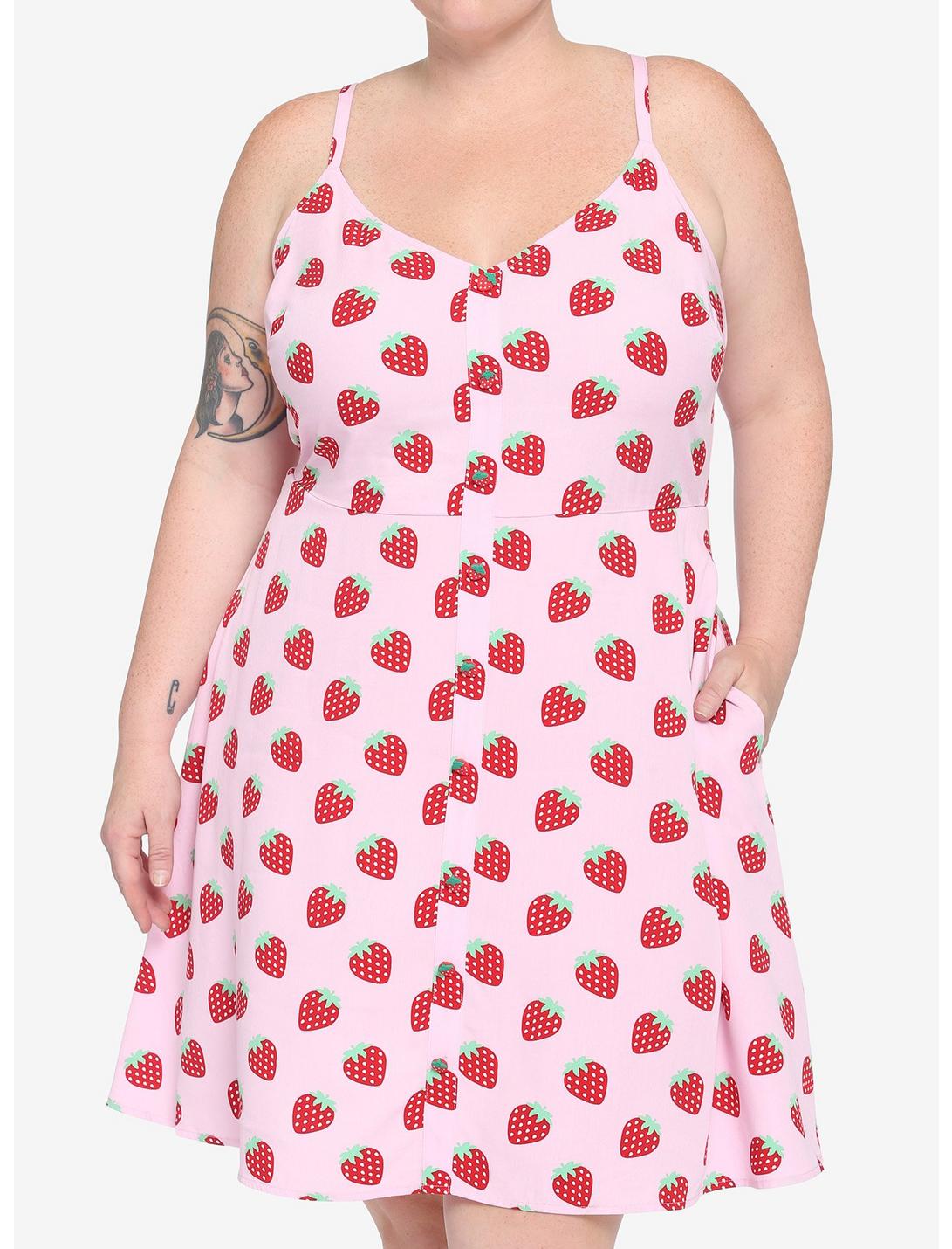 Pink Strawberry Button-Front Dress Plus Size, PINK, hi-res