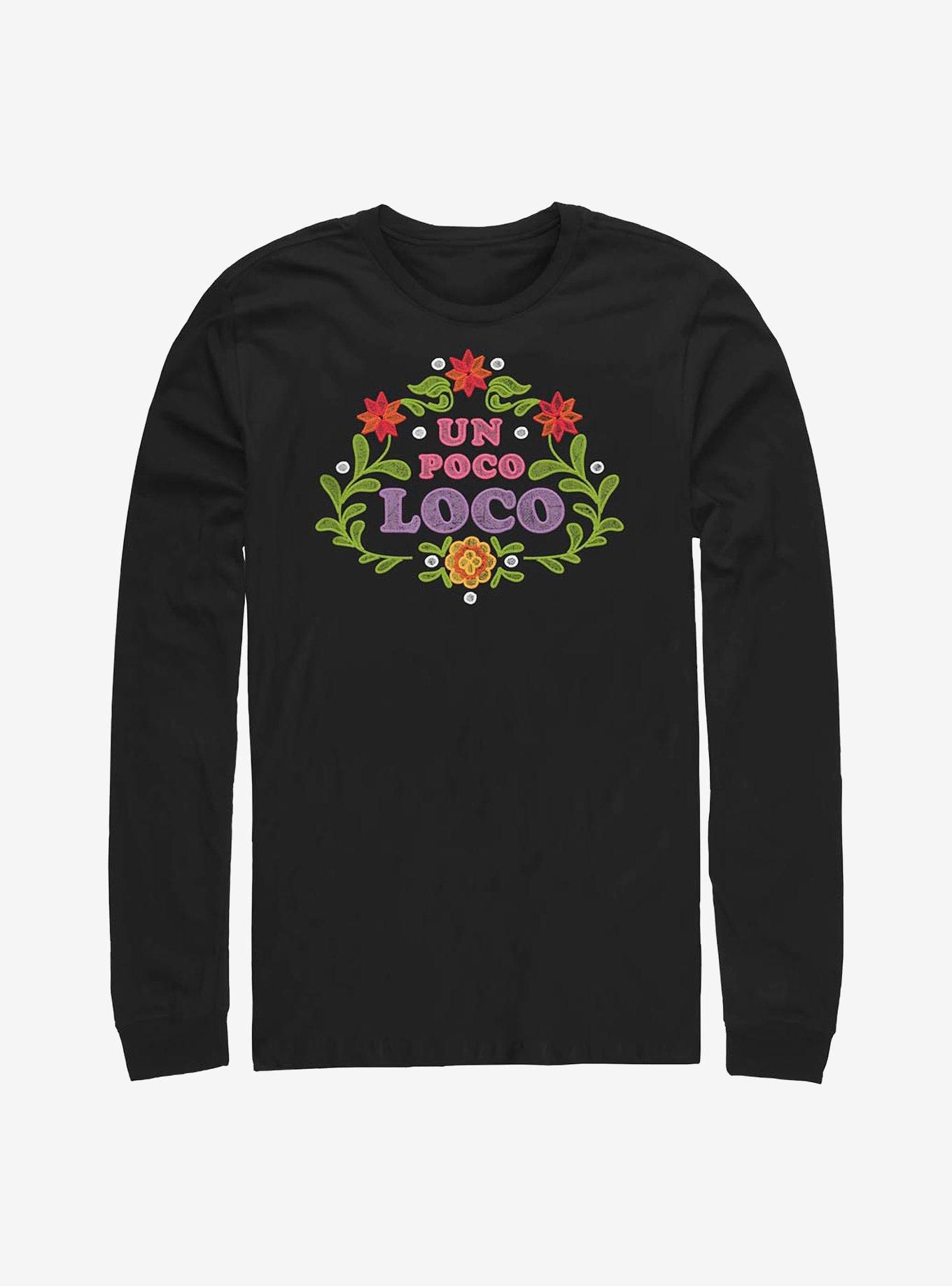 Disney Pixar Coco Un Poco Loco Floral Emblem Cowlneck Long-Sleeve Girls Top, BLACK, hi-res