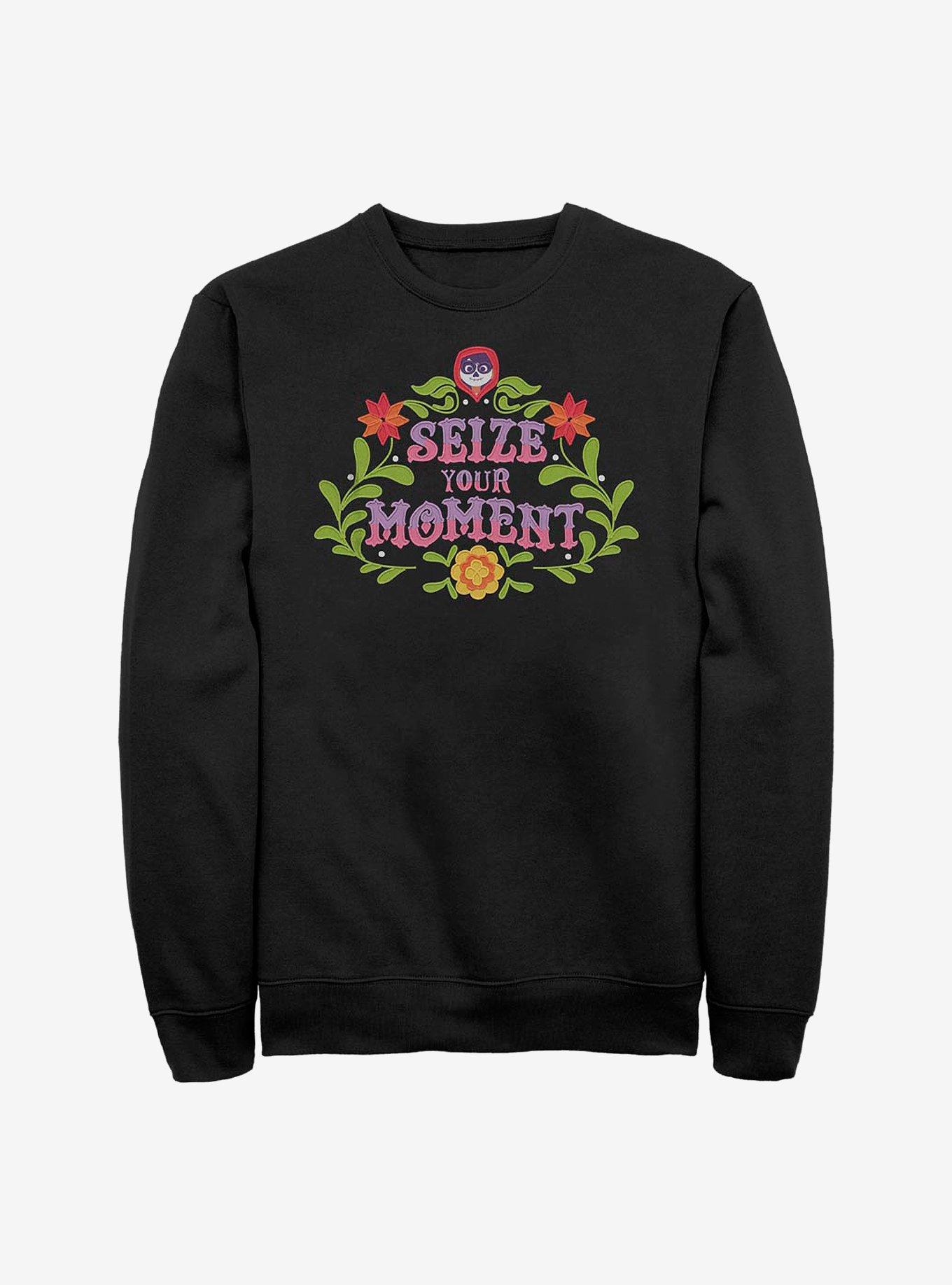 Disney Pixar Coco Seize Your Moment Emblem Crew Sweatshirt, BLACK, hi-res