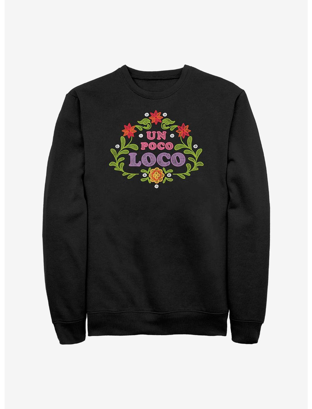 Disney Pixar Coco Un Poco Loco Floral Emblem Crew Sweatshirt, BLACK, hi-res