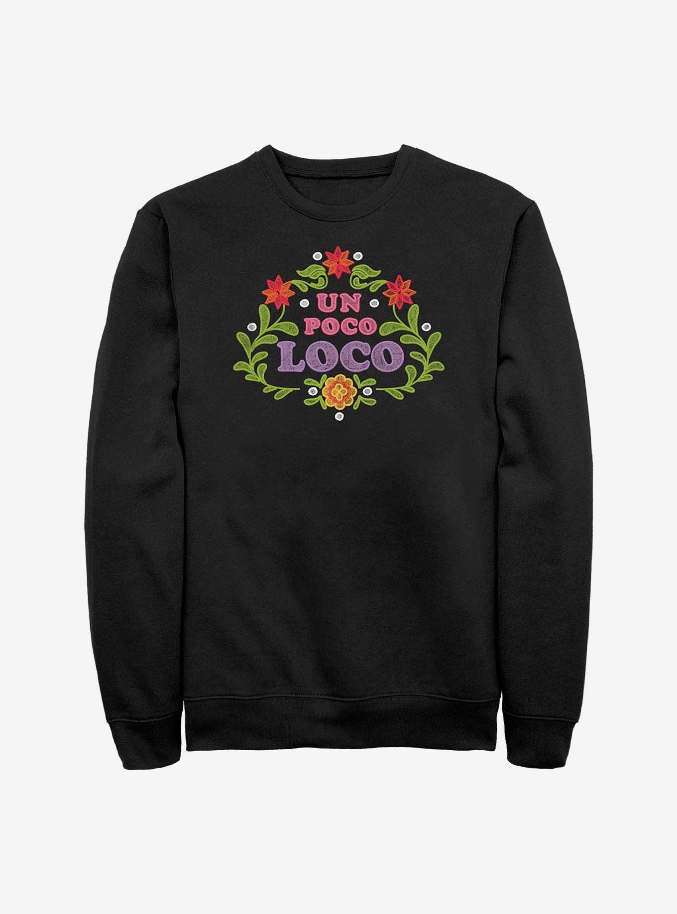 Disney Pixar Coco Un Poco Loco Floral Emblem Crew Sweatshirt, BLACK, hi-res