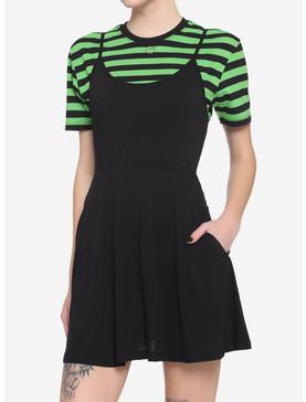 Black & Green Stripe Twofer Skater Dress, , hi-res