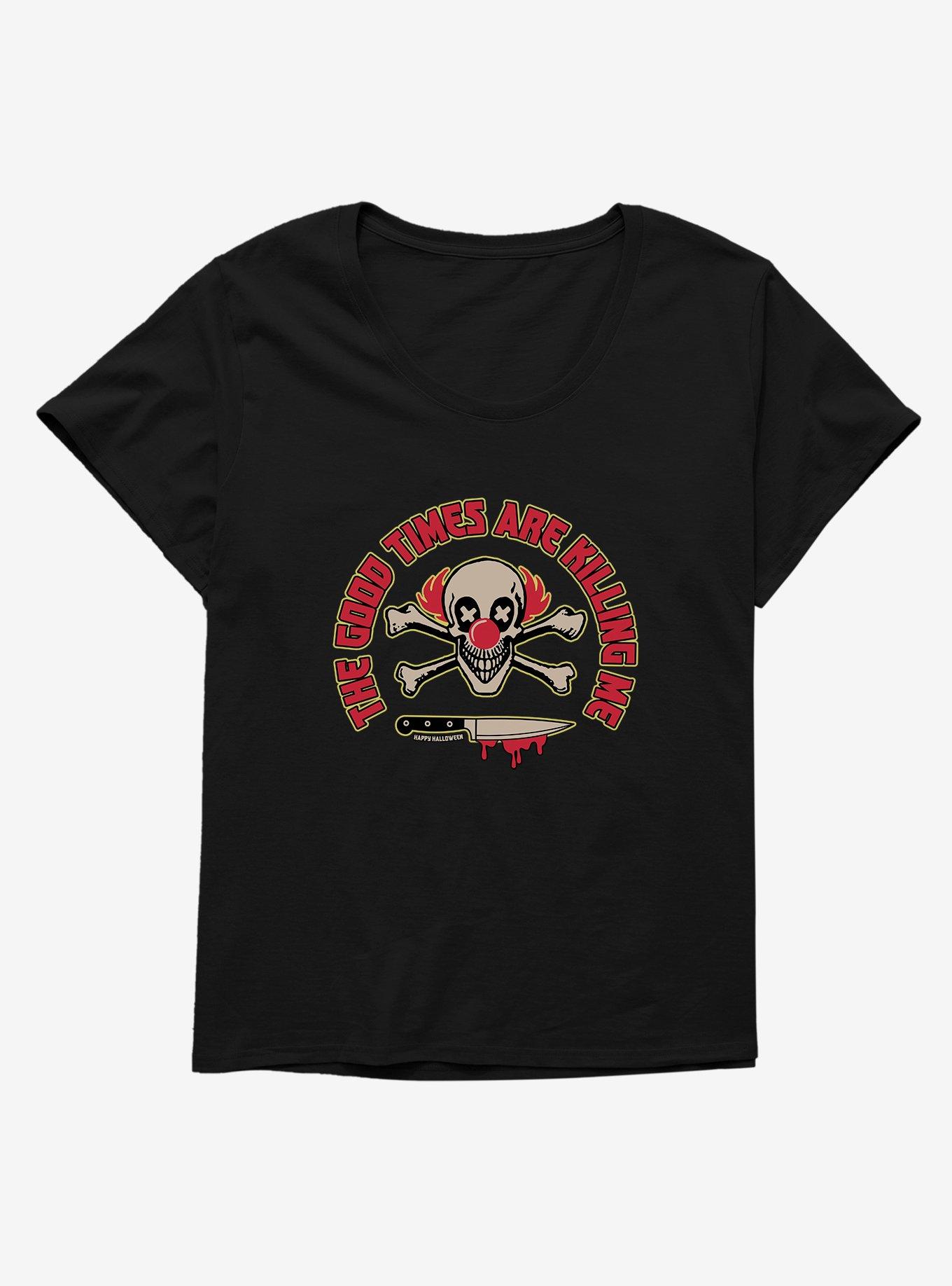 Halloween Good Times Are Killing Me Clown Skull Plus Size T-Shirt, BLACK, hi-res
