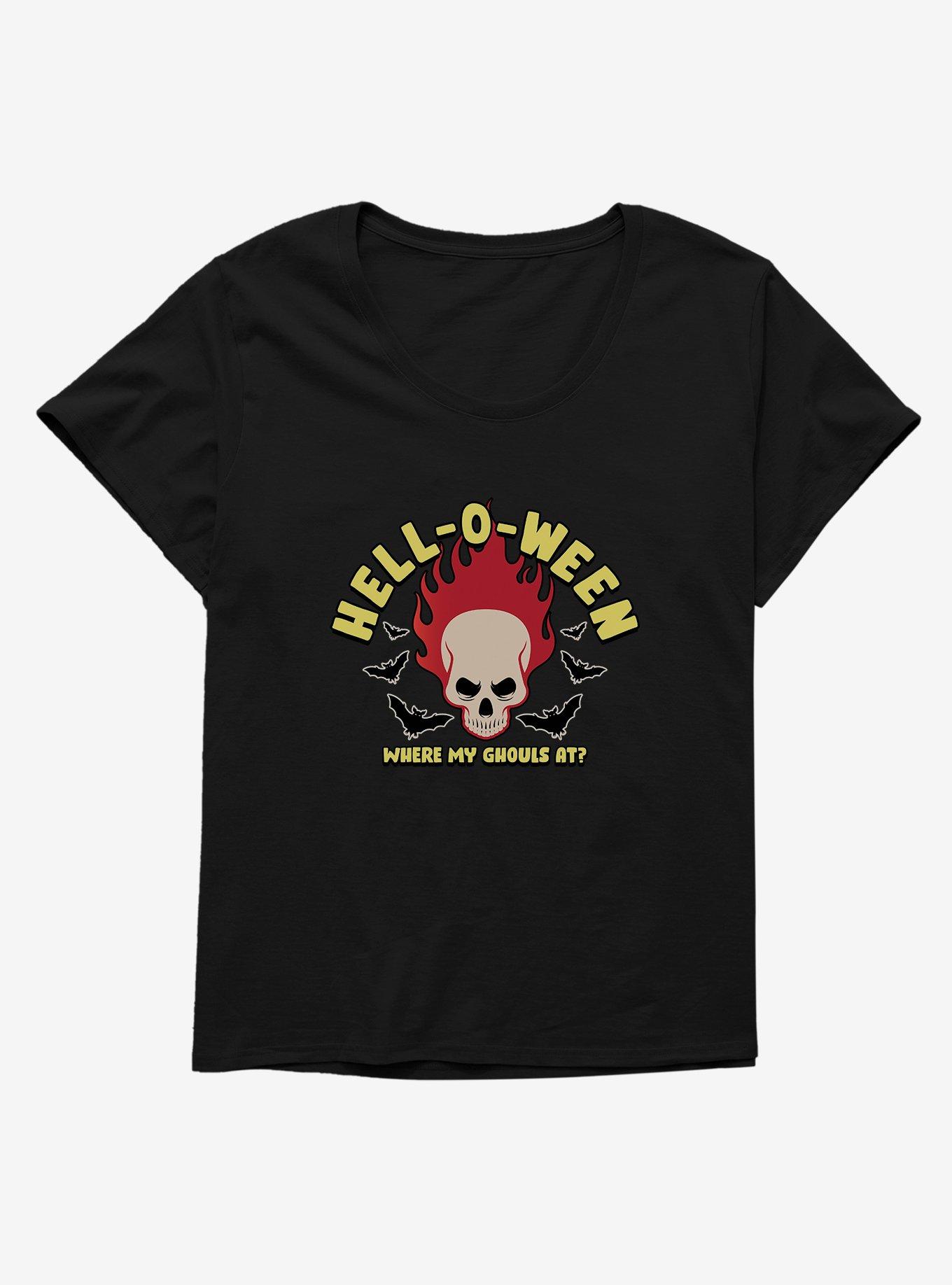 Halloween Hell-O-Ween Flaming Skull Plus Size T-Shirt, BLACK, hi-res