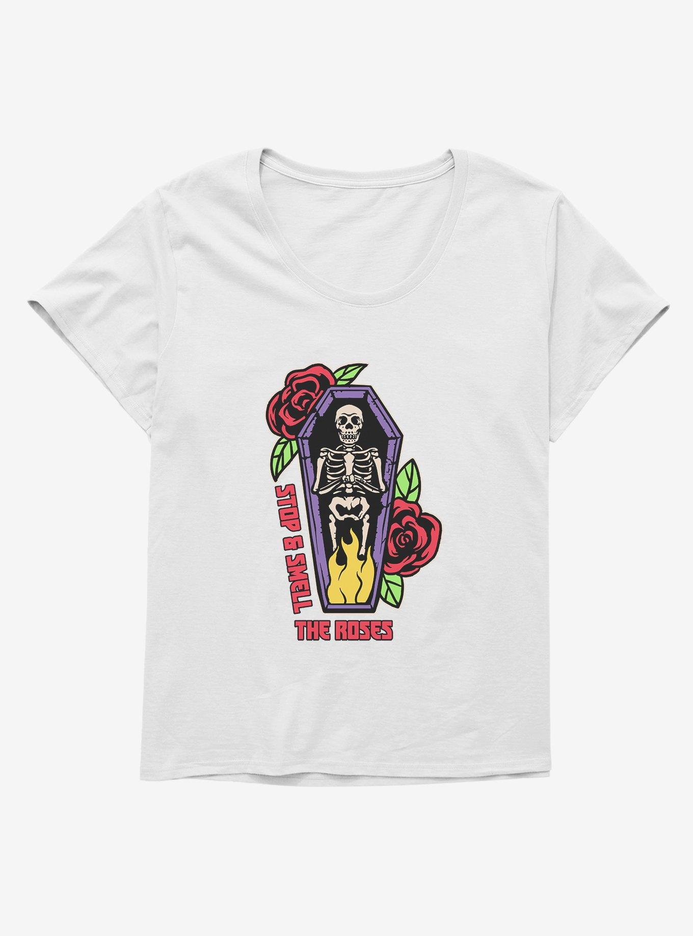 Halloween Smell The Roses Plus Size T-Shirt, WHITE, hi-res