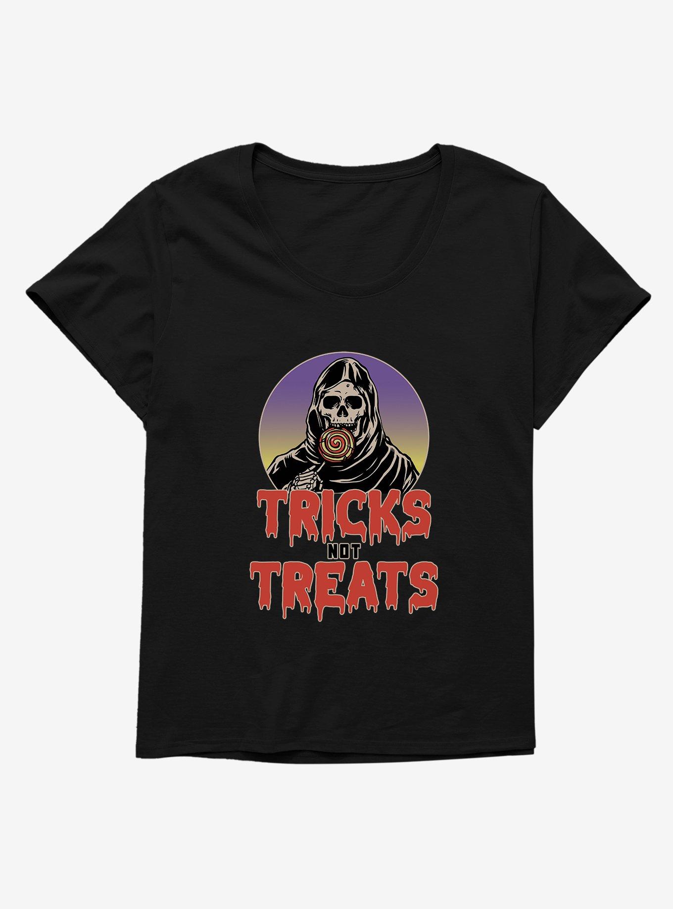 Halloween Tricks Not Treats Plus Size T-Shirt, BLACK, hi-res