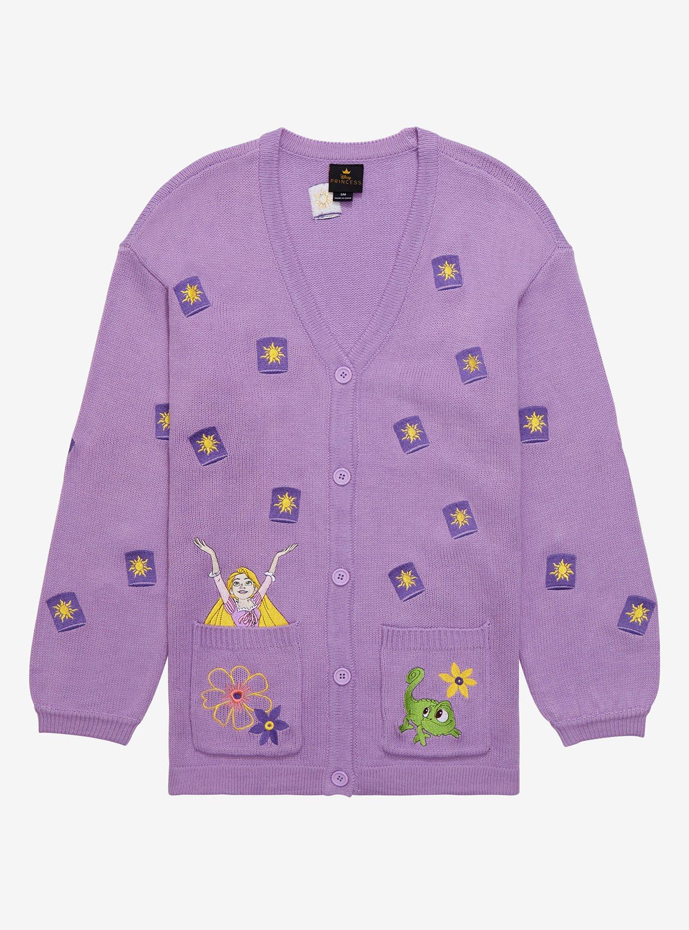 Disney Tangled Rapunzel & Pascal Floating Lanterns Women's Cardigan - BoxLunch Exclusive, LILAC, hi-res