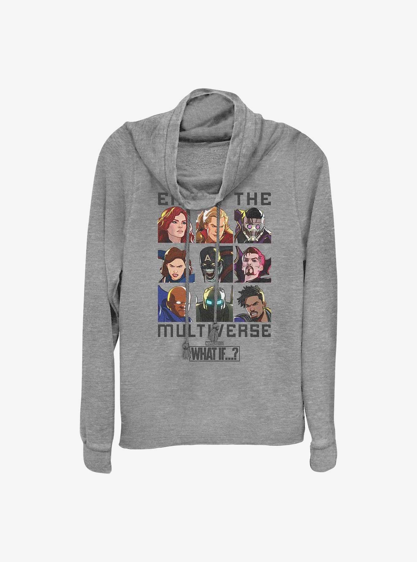 Marvel What If...? Enter The Multiverse Cowlneck Long-Sleeve Girls Top, GRAY HTR, hi-res