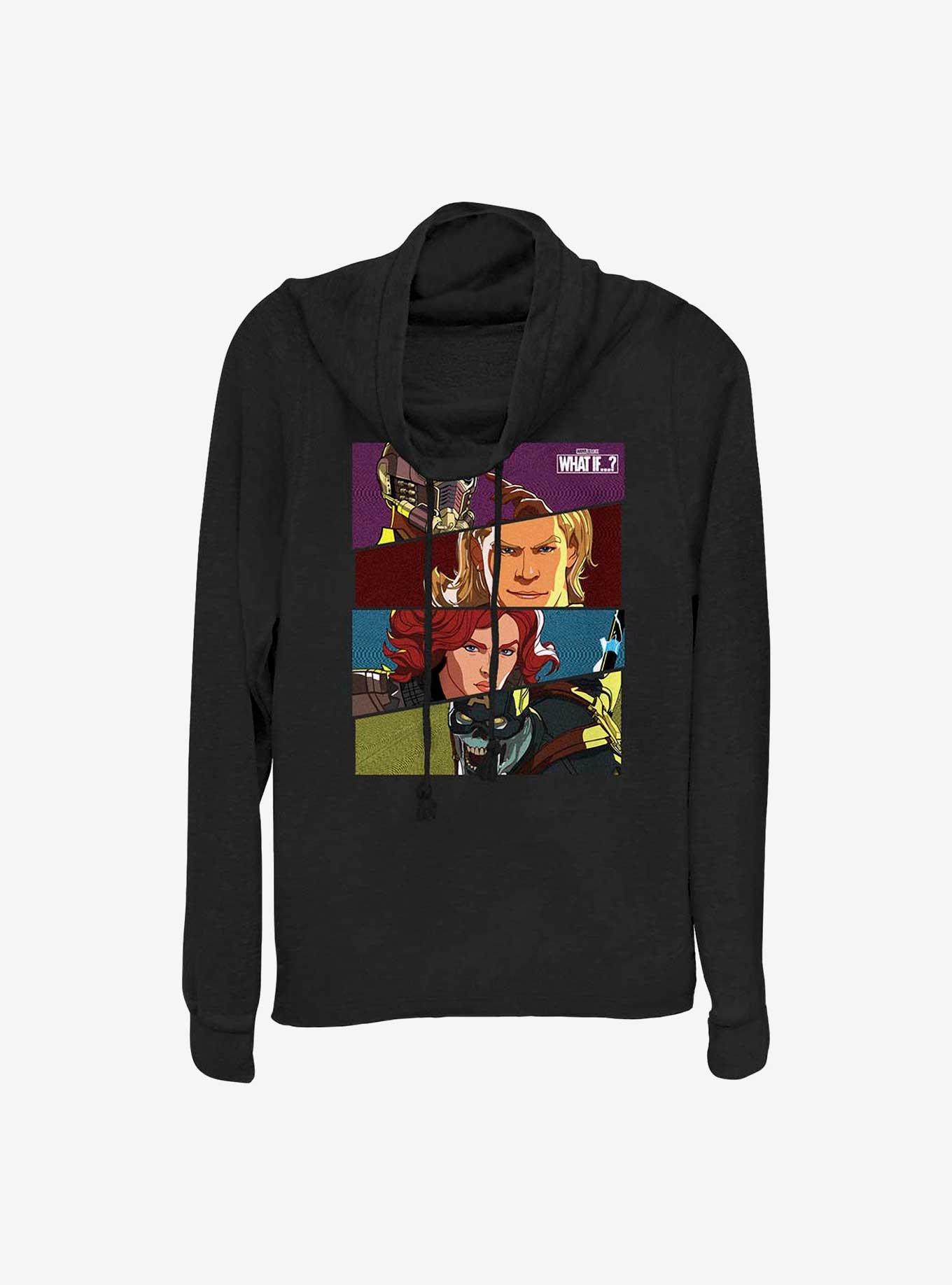Marvel What If...? Hero Boxes Cowlneck Long-Sleeve Girls Top, BLACK, hi-res