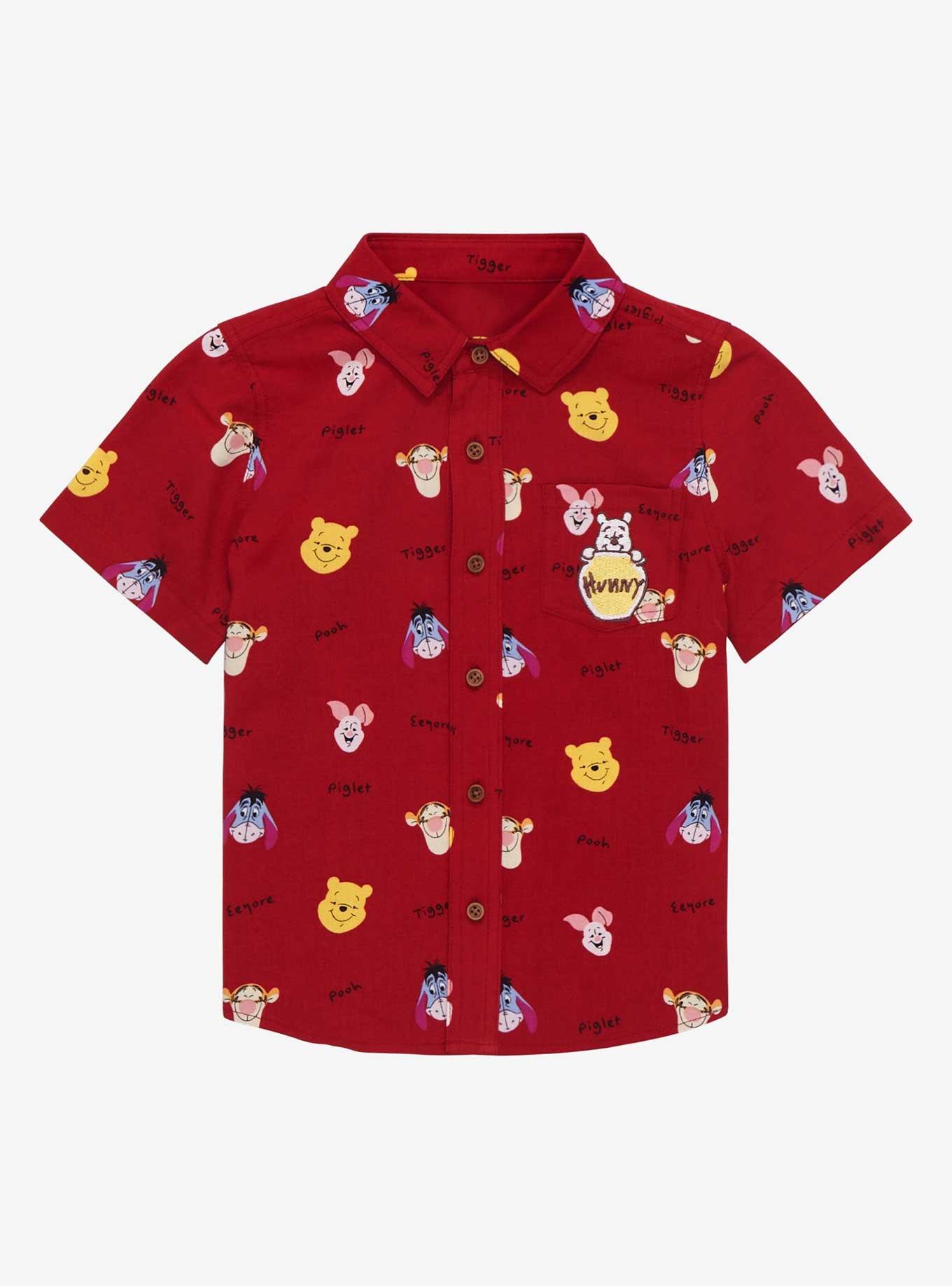 Disney Winnie the Pooh Hundred Acre Wood Friend Portraits Toddler Woven Button-Up - BoxLunch Exclusive, BURGUNDY, hi-res