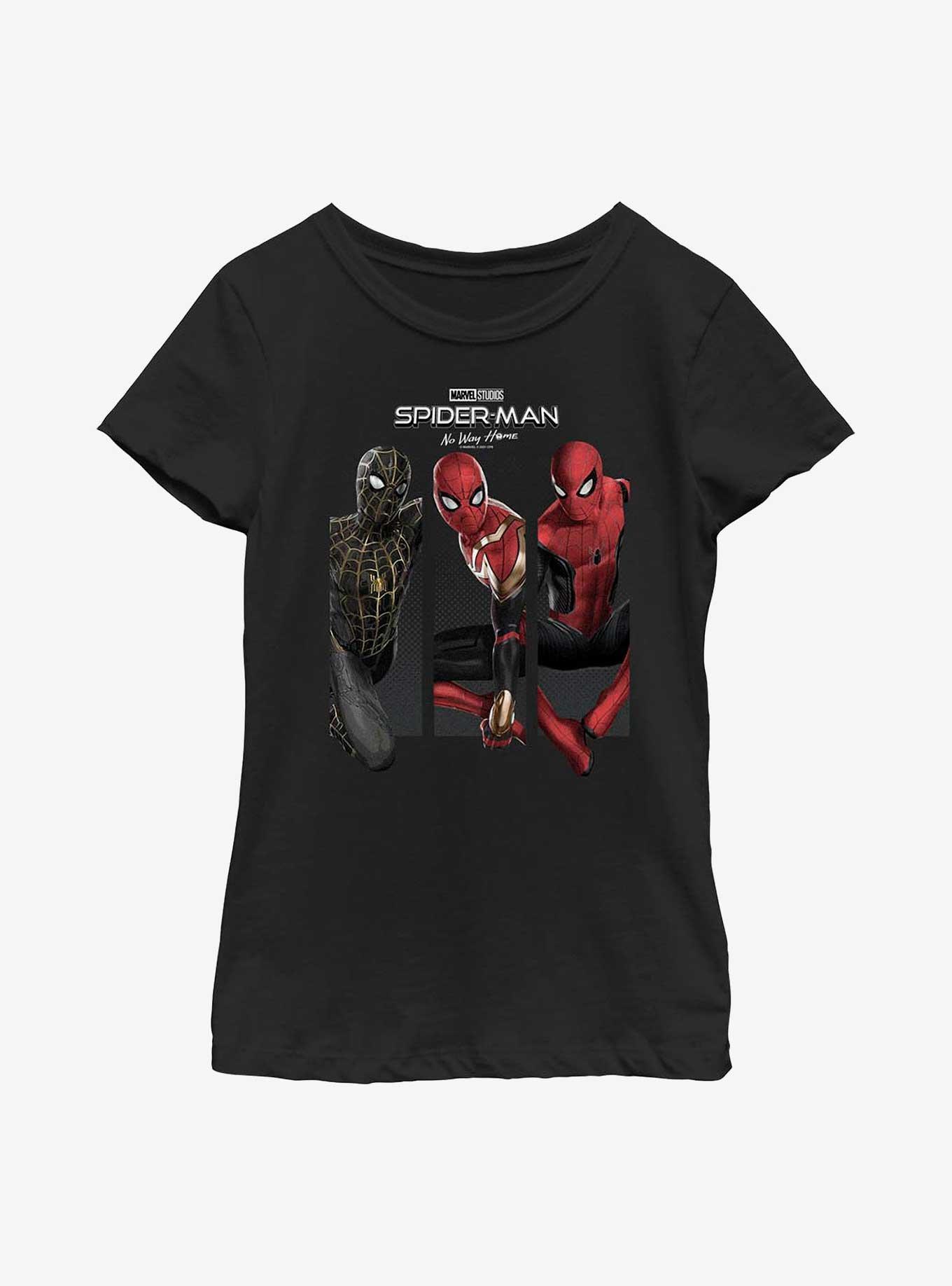 Marvel Spider-Man: No Way Home Three Panel Spidey Youth Girls T-Shirt, BLACK, hi-res