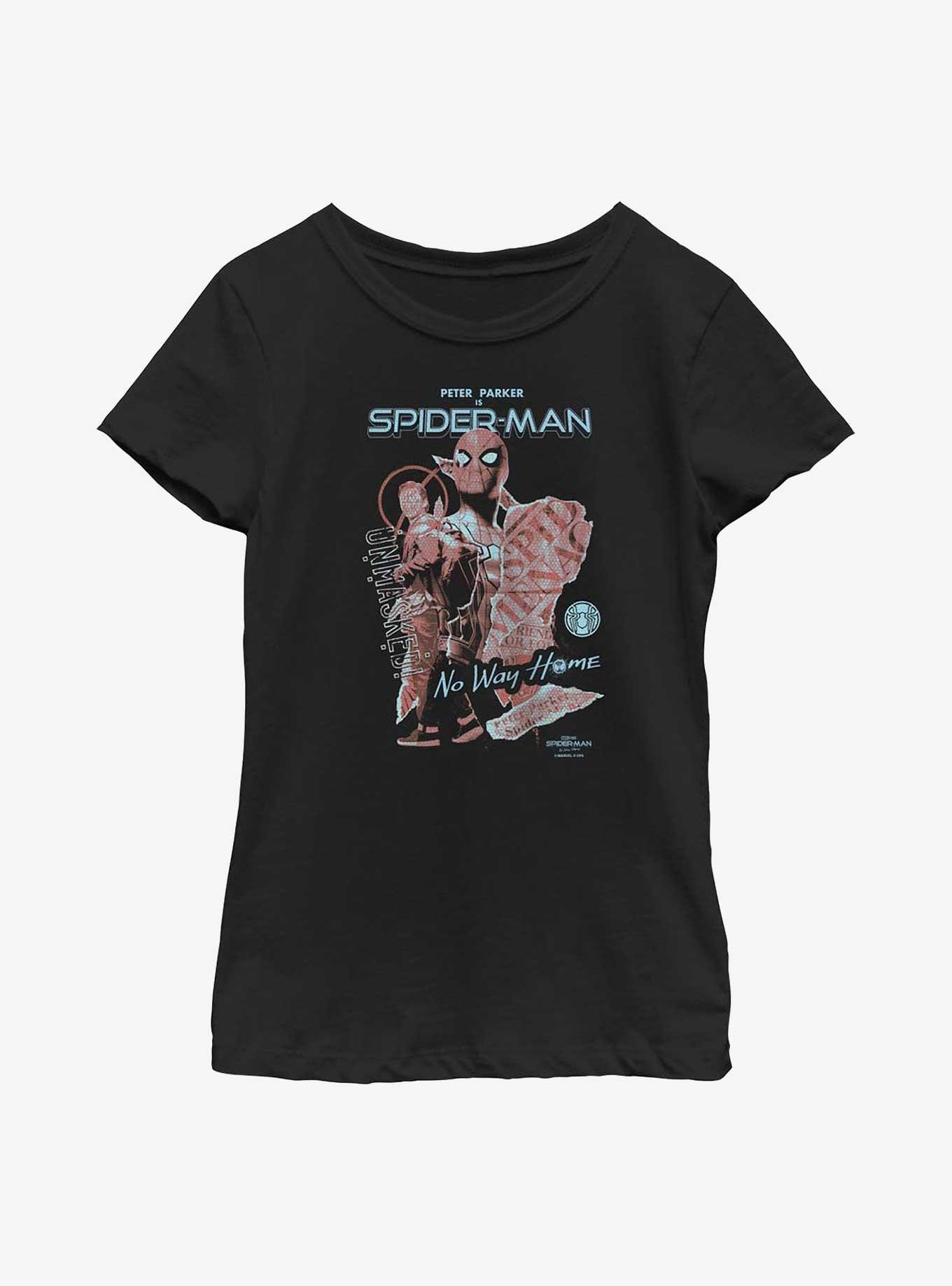 Marvel Spider-Man: No Way Home No Mask Cover Youth Girls T-Shirt, BLACK, hi-res