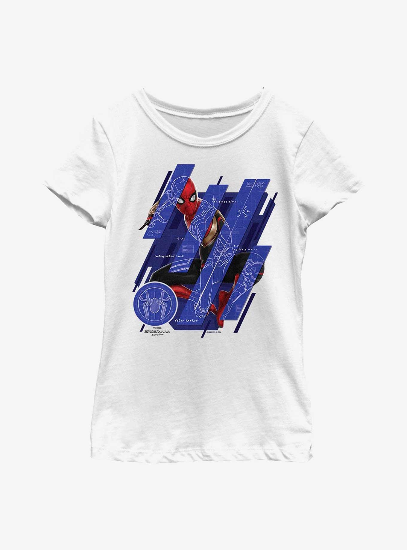 Marvel Spider-Man: No Way Home Schematic Panels Youth Girls T-Shirt, WHITE, hi-res