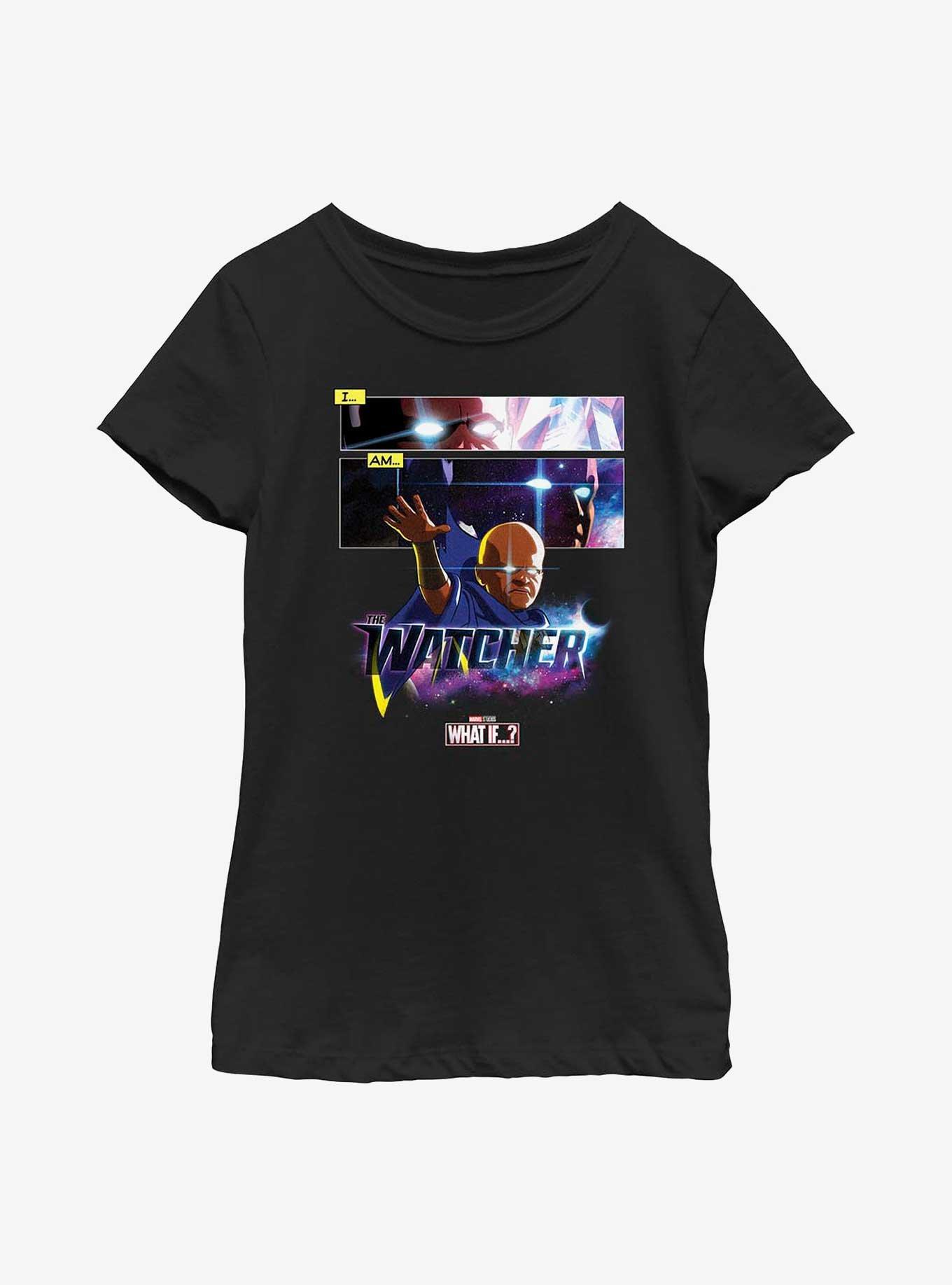 Marvel What If...? I Am The Watcher Panels Youth Girls T-Shirt, BLACK, hi-res view 1
