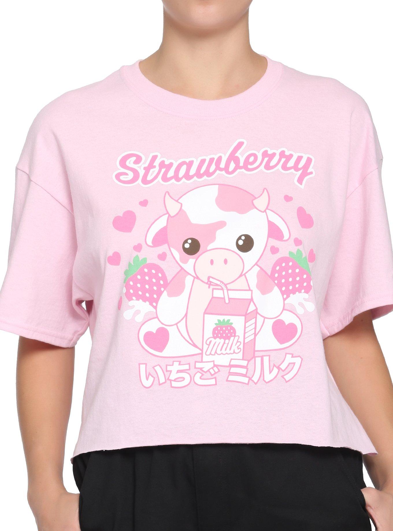 Strawberry Milk Cow Girls Crop Tee, MULTI, hi-res