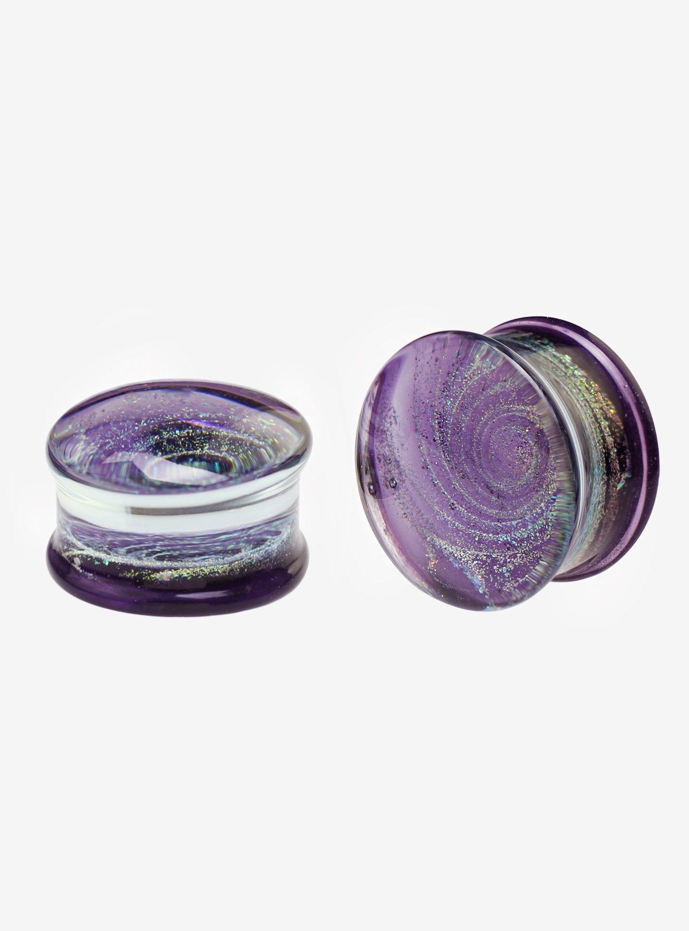Glass Purple Galaxy Swirl Plug 2 Pack, PURPLE, hi-res
