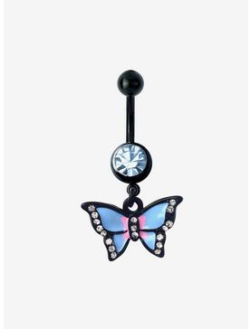 14G Steel Black Ombre Butterfly Dangle Navel Barbell, , hi-res
