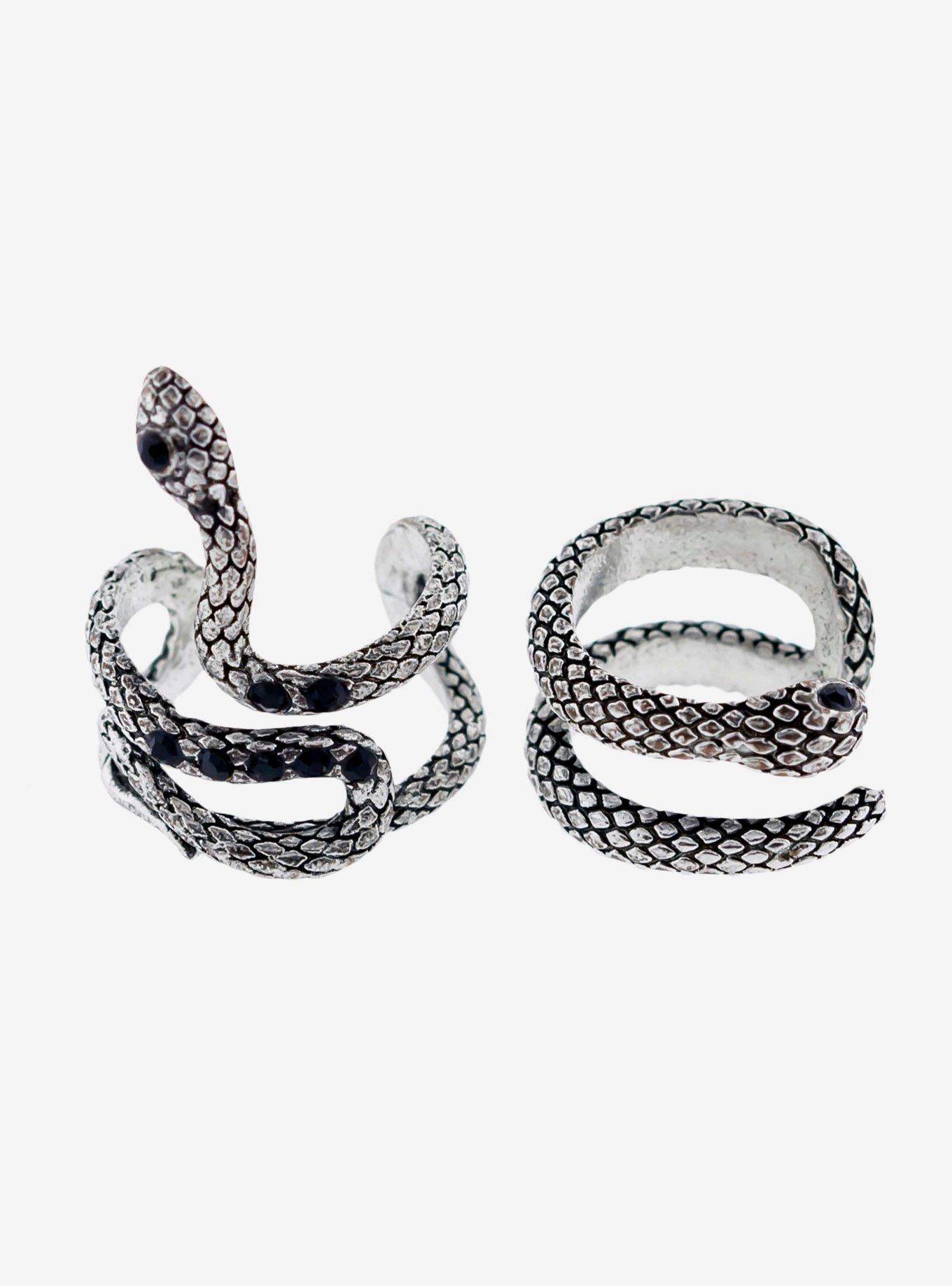 Silver & Black Gem Snake Ear Cuff 2 Pack, , hi-res