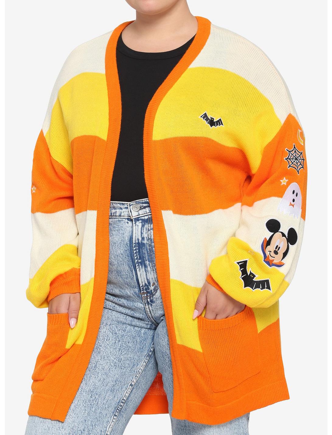 Disney Mickey Mouse Halloween Candy Corn Stripe Open Cardigan Plus Size, MULTI, hi-res