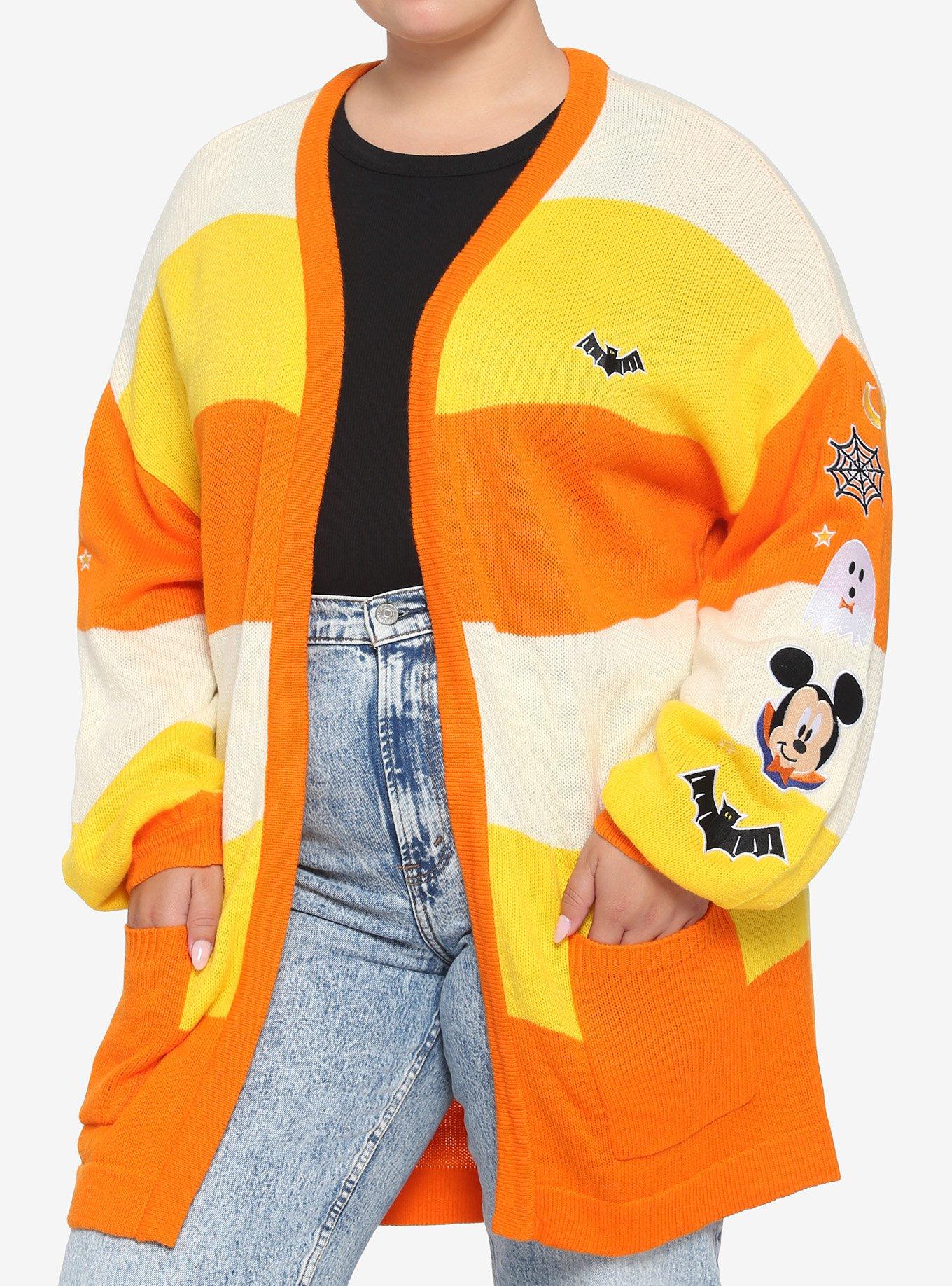 Disney Mickey Mouse Halloween Candy Corn Stripe Open Cardigan Plus Size, MULTI, hi-res