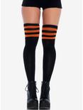 Black & Orange Stripe Ribbed Athletic Thigh High Socks, , hi-res
