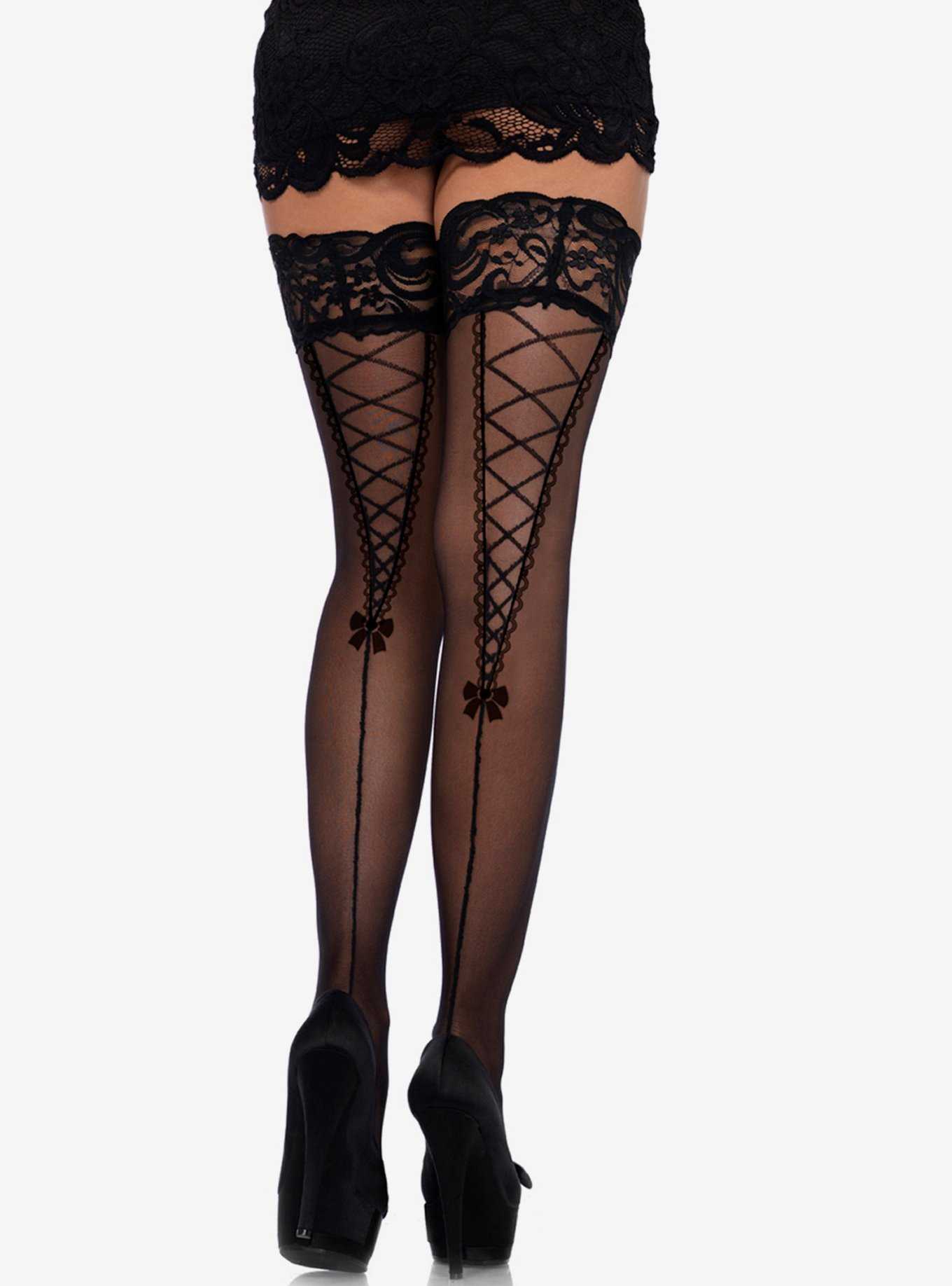 Blackheart Black Lace-Up Thigh Highs