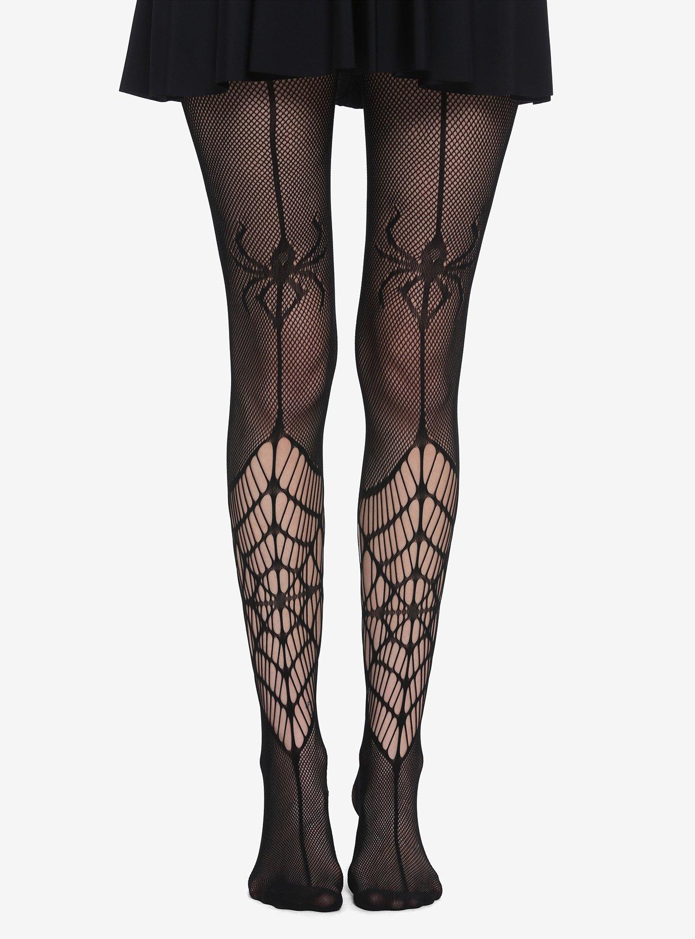 NUOBESTY Spiderweb Stockings Fishnet Tights Halloween Black Lace Spider Web  Pantyhose for Women Ladies at  Women's Clothing store