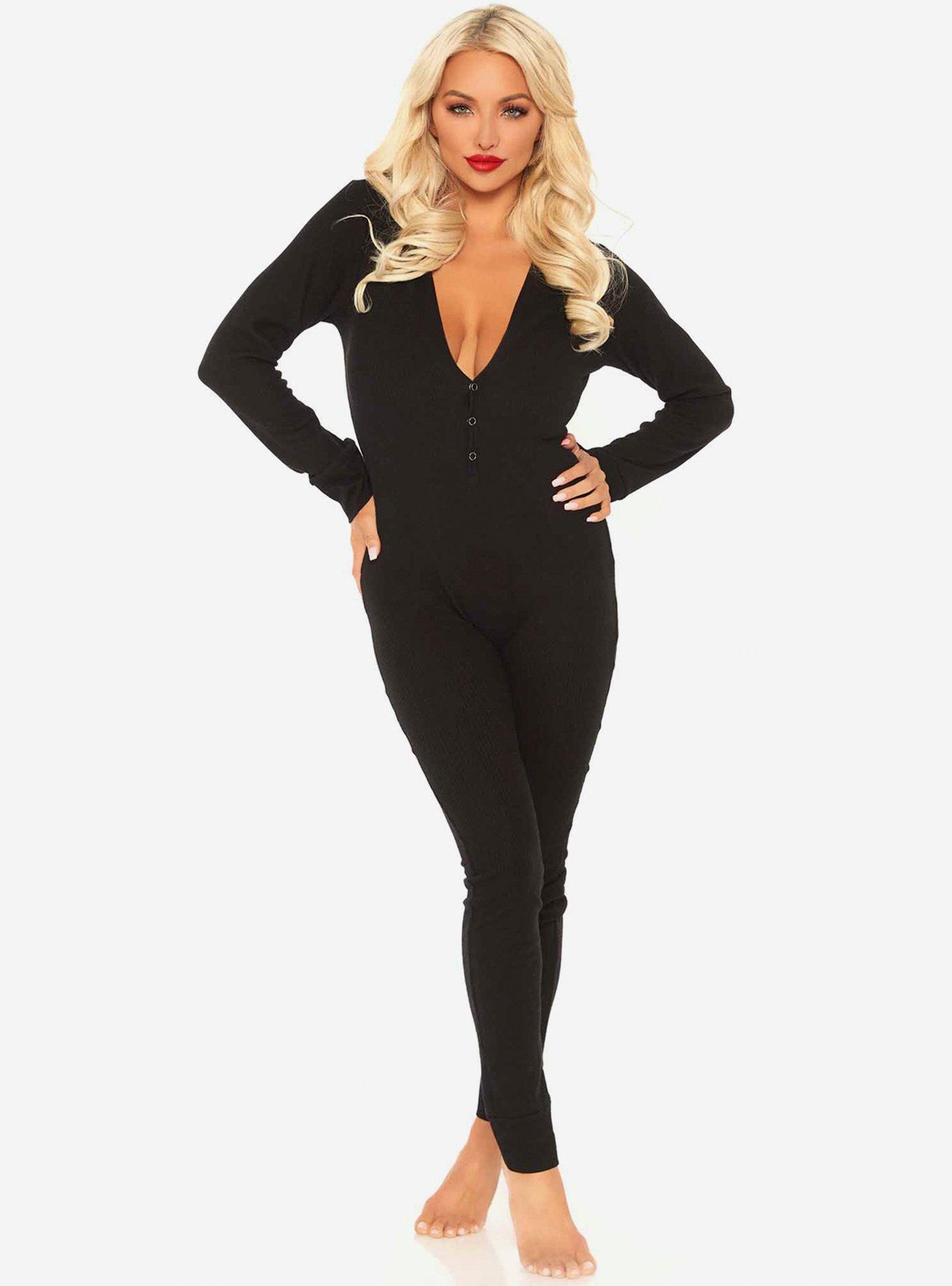 Cozy Brushed Rib Long Johns Black, , hi-res