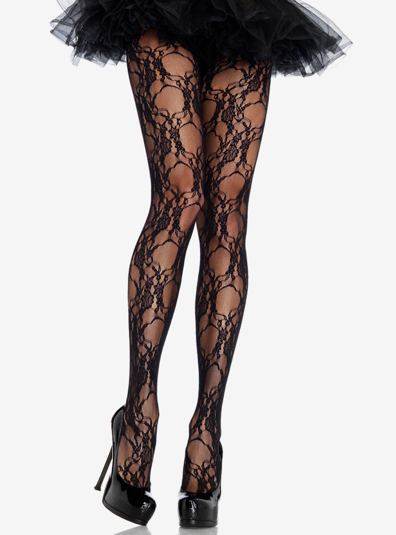 Hot Topic Black Floral Destructed Tights