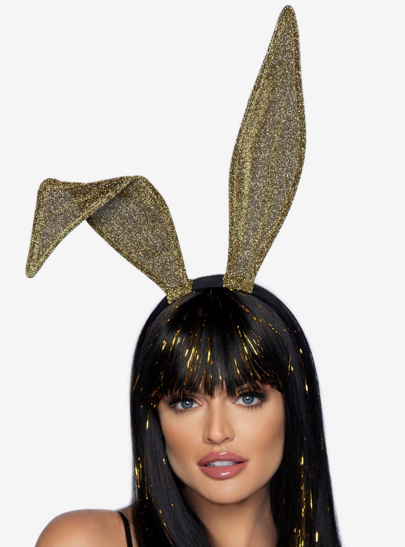 Glitter Bunny Ear Headband Gold, , hi-res