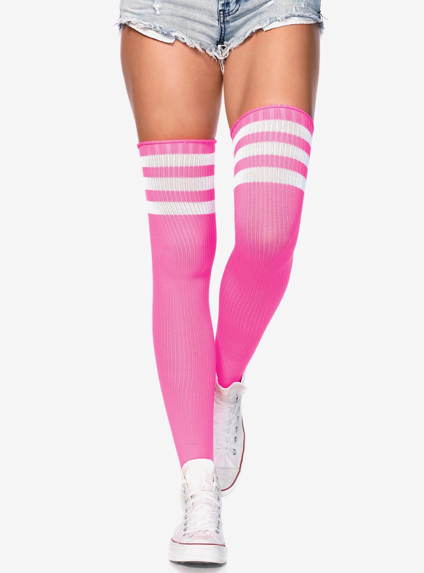 Hot Topic Pink Stripe Ribbed Athletic Thigh High Socks