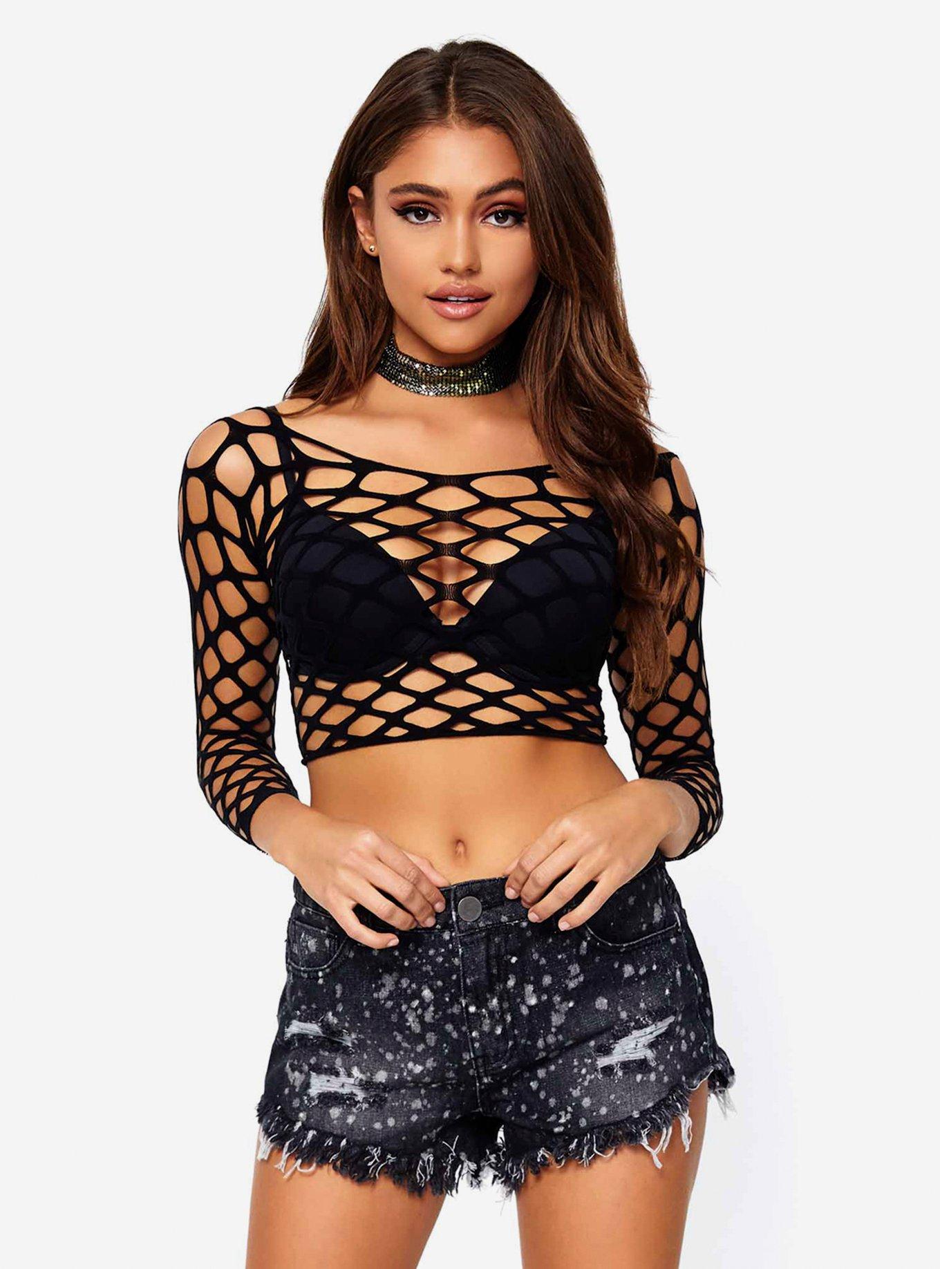 Hot Topic Pothole Net Long Sleeved Crop Top