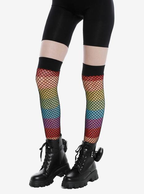 Rainbow Stripe Fishnet Thigh Highs | Hot Topic