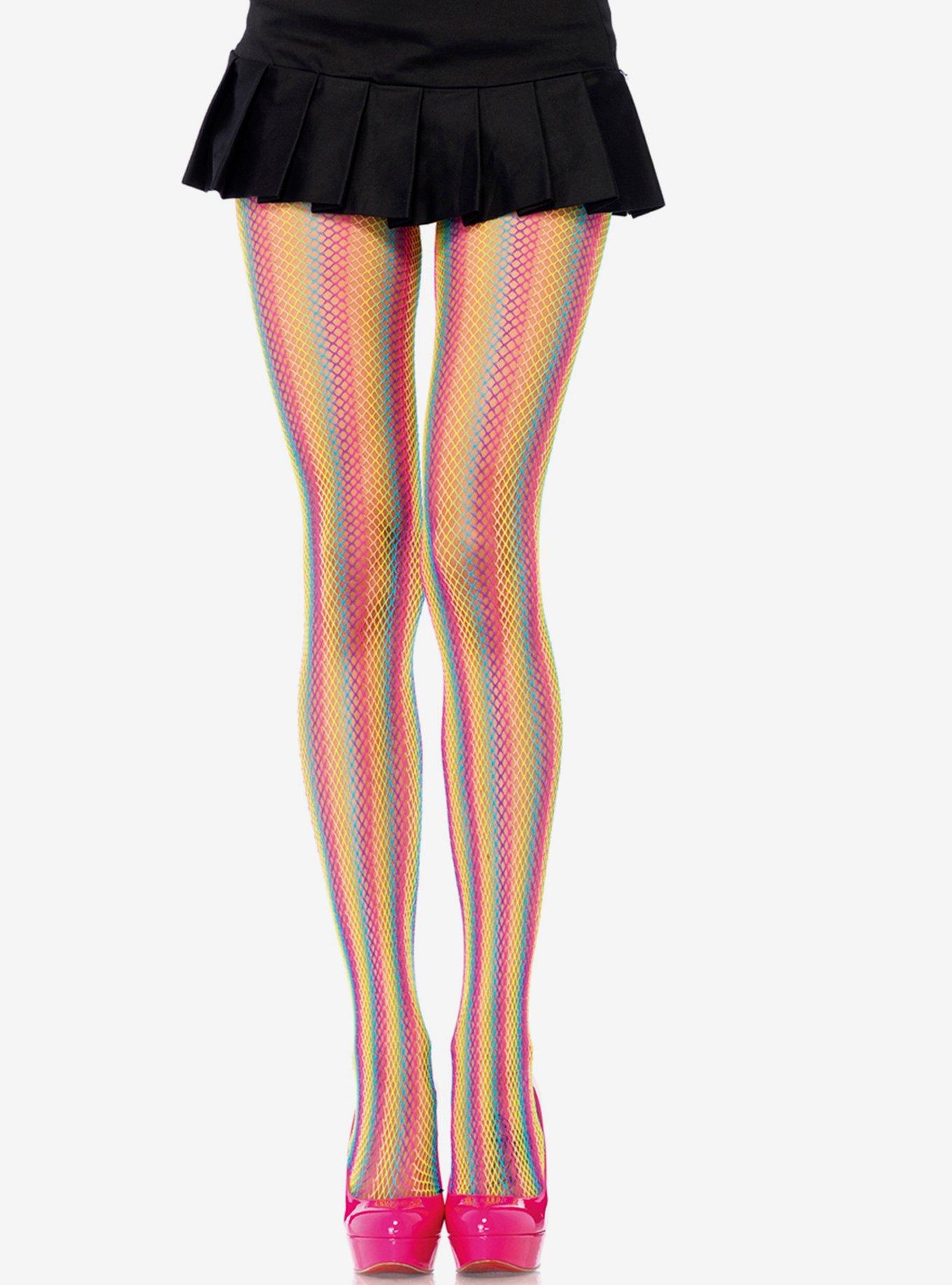 HOT TOPIC COLORFUL RAINBOW FISHNET TIGHTS HARD TO FIND ONE SIZE NEW IN BAG