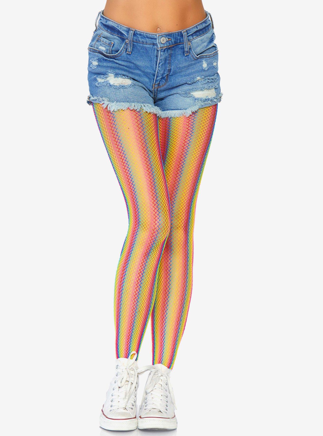 HOT TOPIC COLORFUL RAINBOW FISHNET TIGHTS HARD TO FIND ONE SIZE NEW IN BAG
