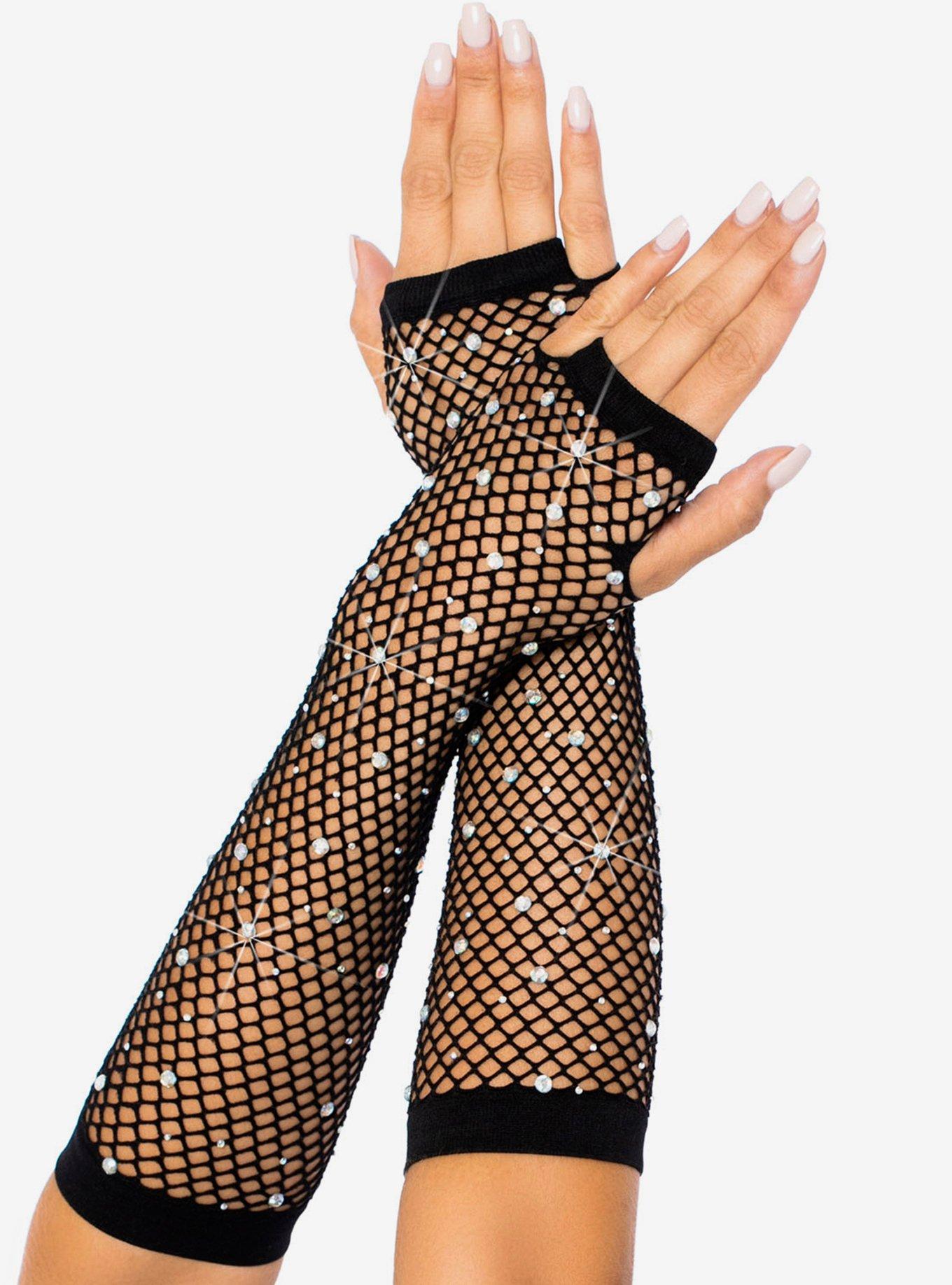 Rhinestone Fishnet Arm Warmers, , hi-res