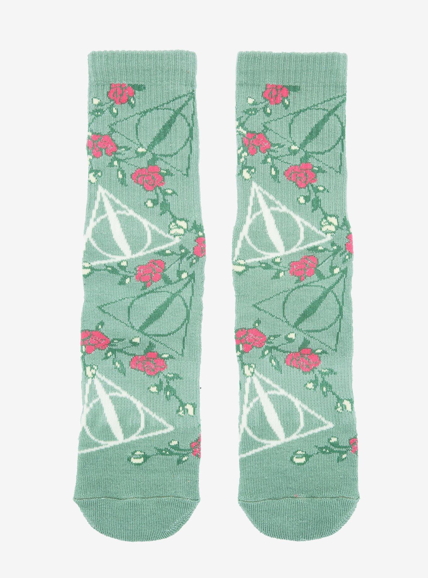 Harry Potter Deathly Hallows Green Floral Socks, , hi-res