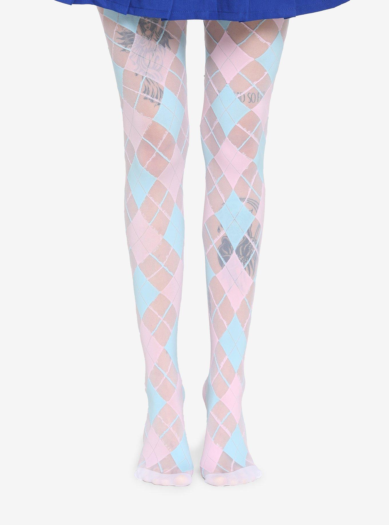 Pastel Pink & Blue Argyle Sheer Tights