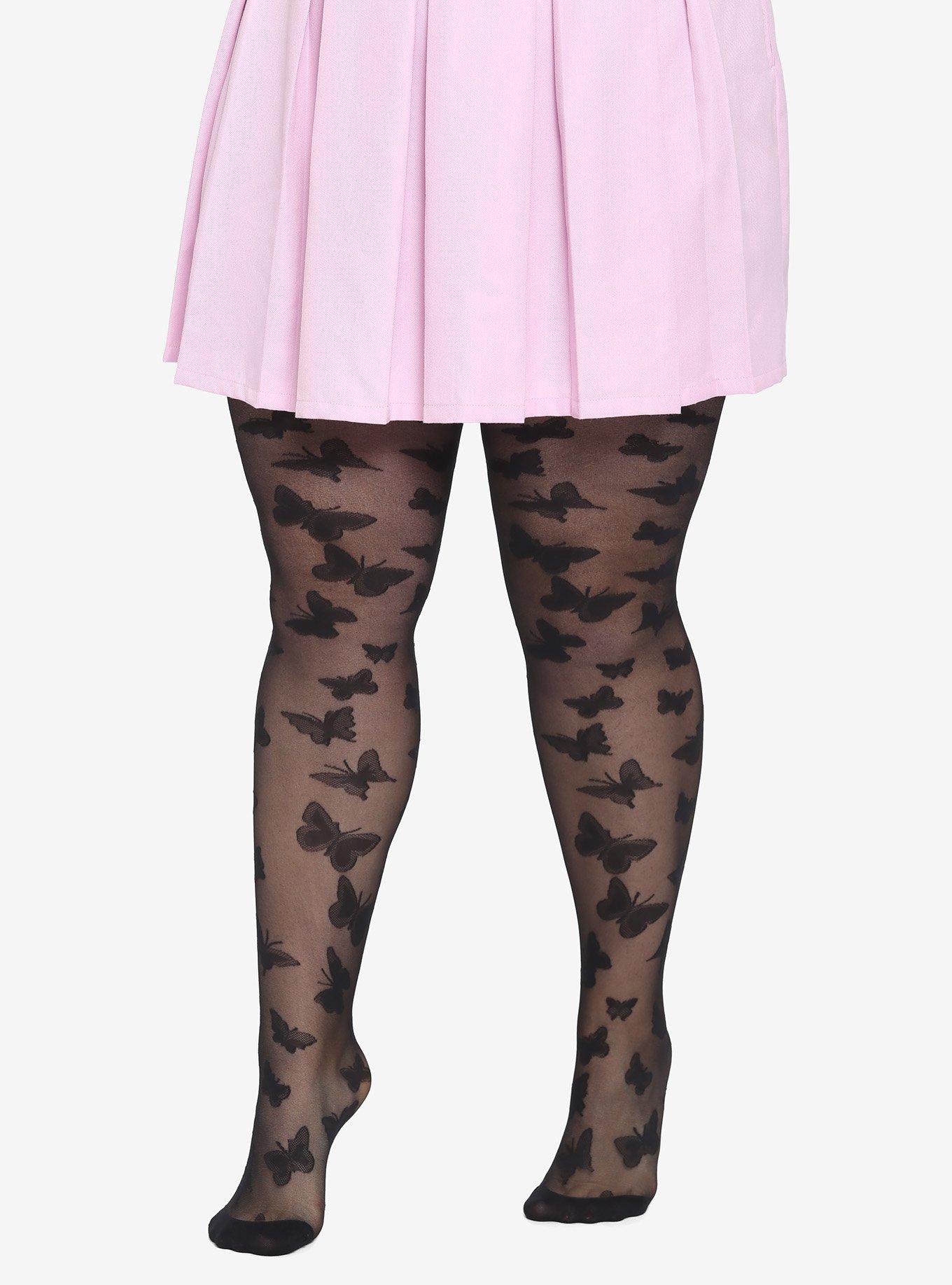 Plus Size Women's Black Butterfly Net Tights