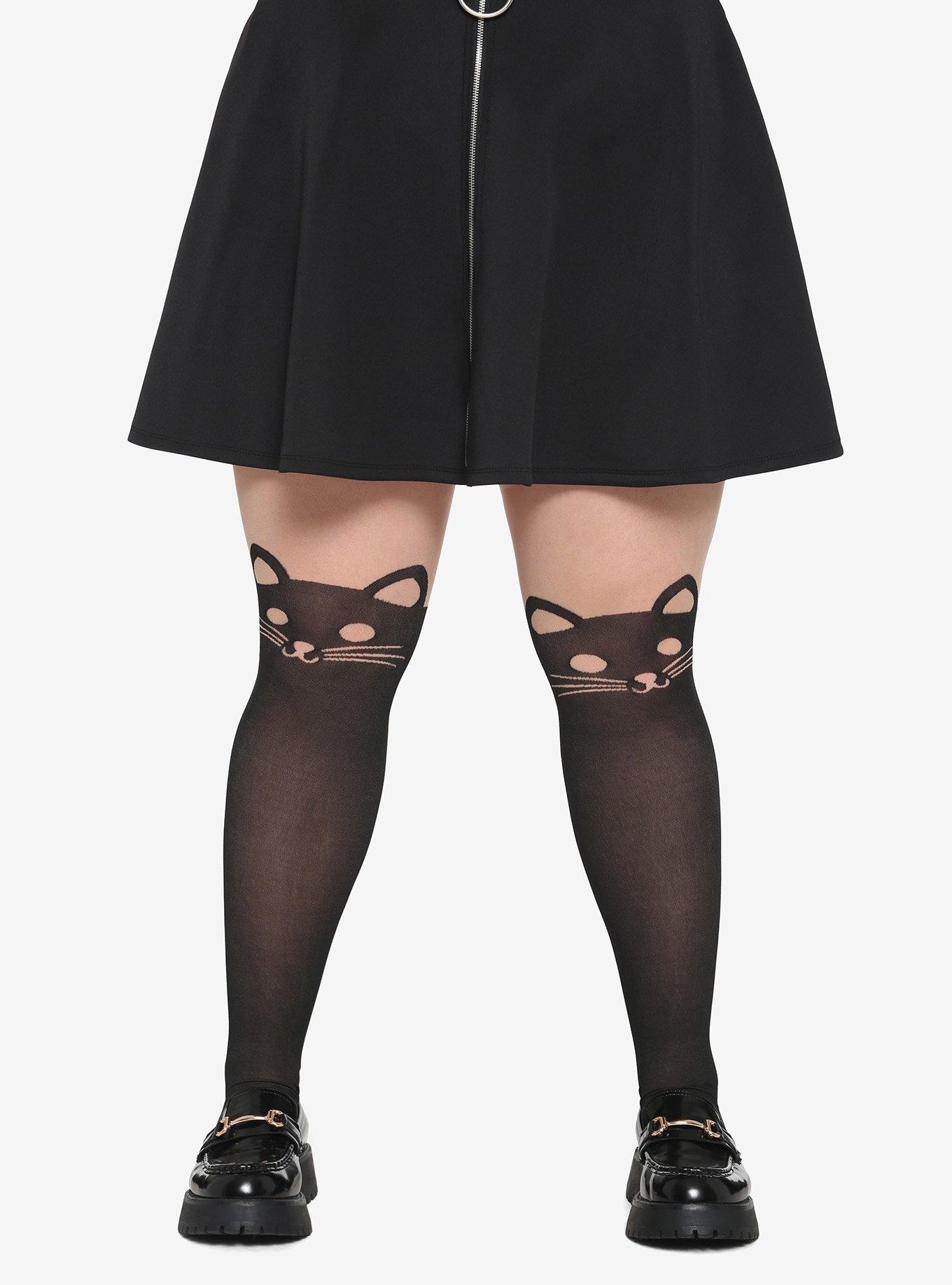 White Cat Faux Thigh High Tights