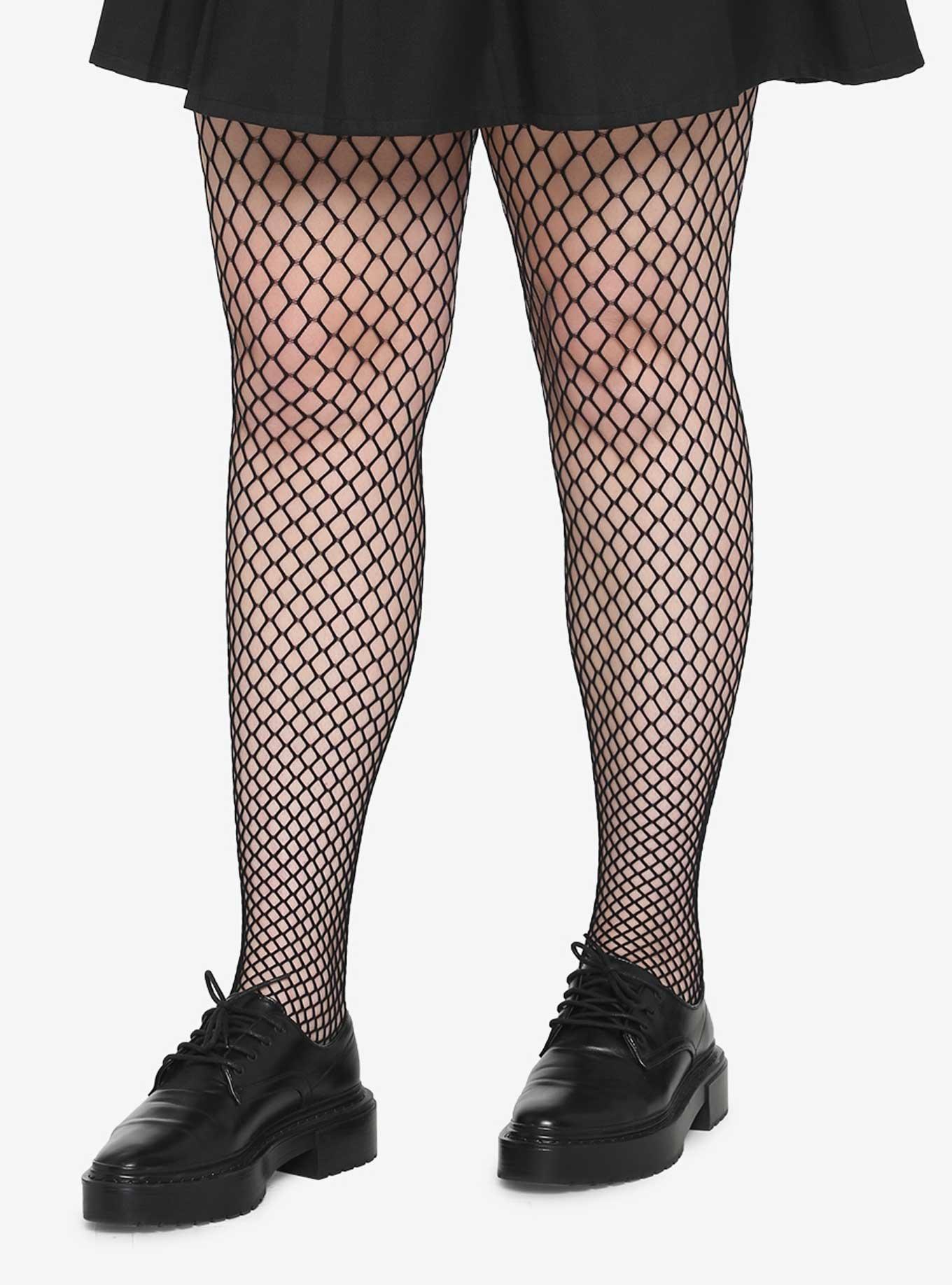 Hot Topic Medium Fishnet Tights Plus Size BLACK at  Women's