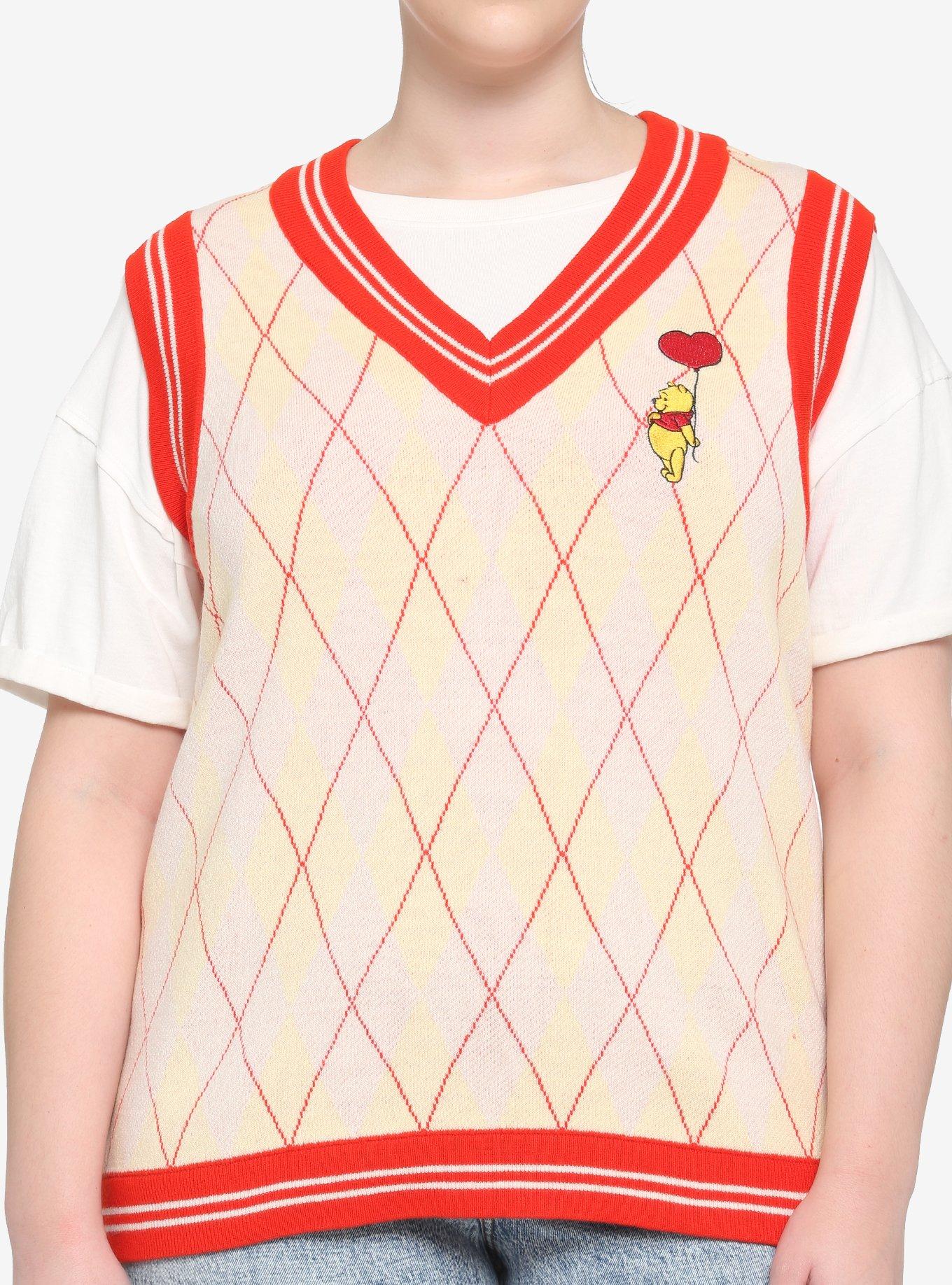 Her Universe Disney Winnie The Pooh Argyle Girls Sweater Vest Plus Size, RED, hi-res