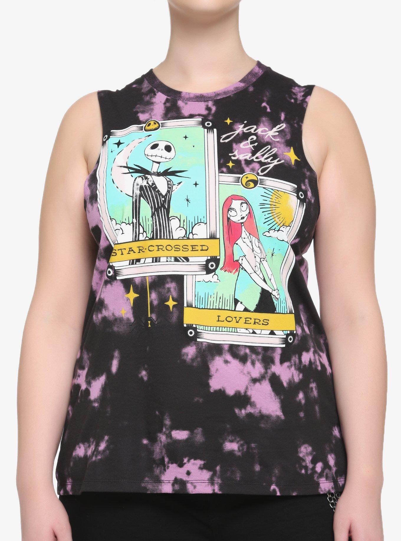 The Nightmare Before Christmas Jack & Sally Tarot Cards Tie-Dye Girls Muscle Top Plus Size, MULTI, hi-res