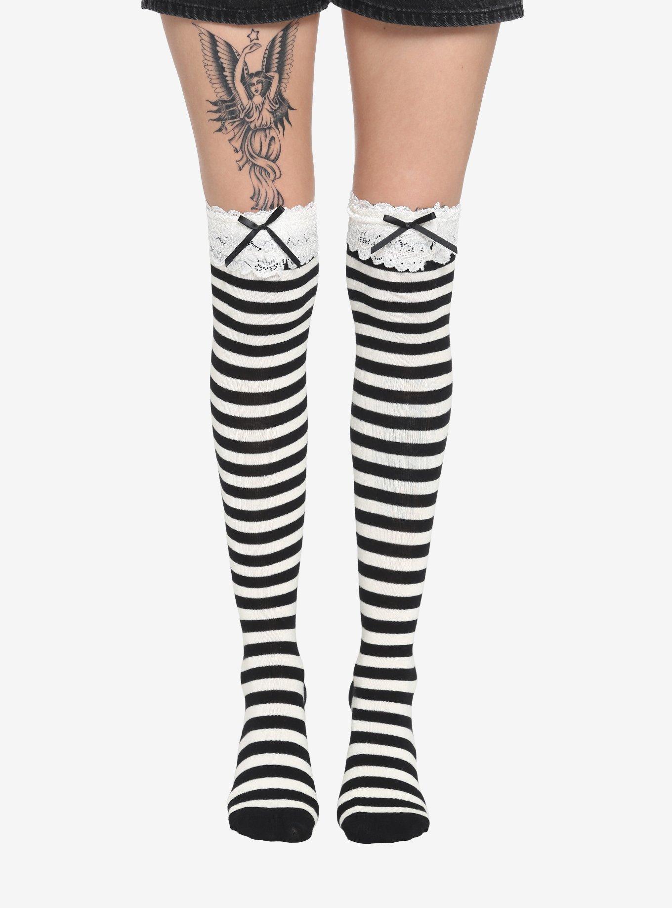 Black And Cream Stripe Lace Knee High Socks Hot Topic