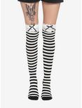Black & Cream Stripe Lace Knee-High Socks, , hi-res