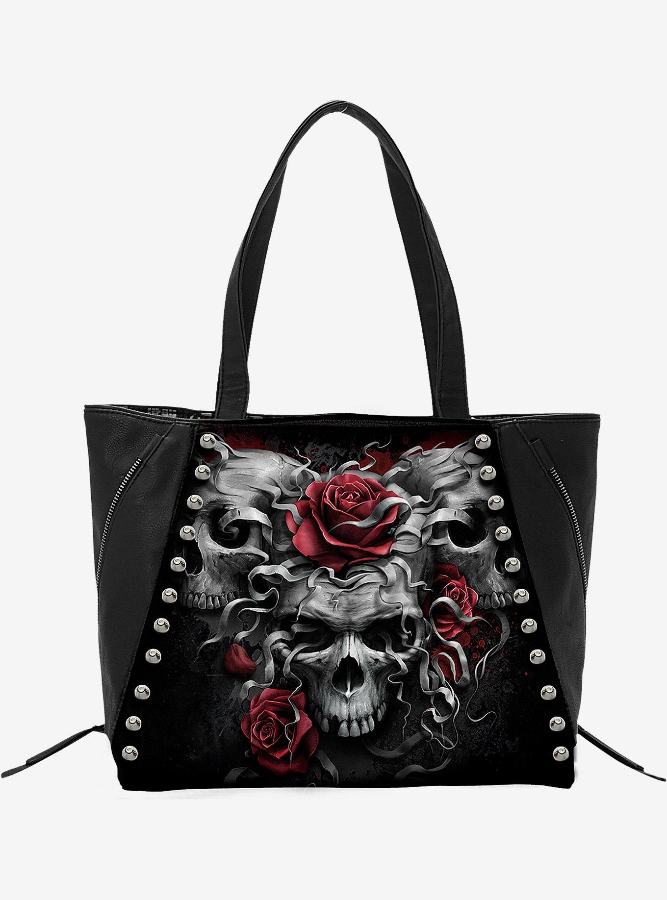 Buy Women Skull Handbag Tote Purse Large Capacity Gothic Shoulder Bag with  Strap Studded Doctor Handbag, Black at