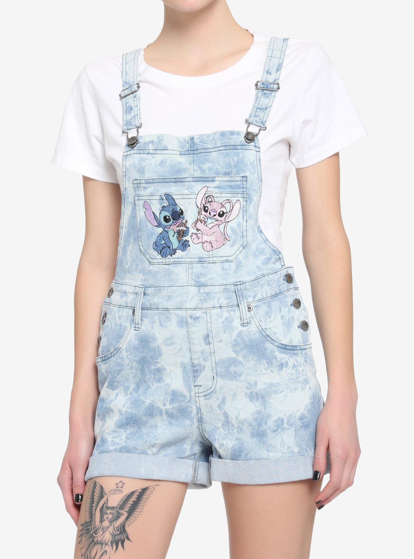 Disney Lilo & Stitch Angel & Stitch Acid Wash Shortalls, MULTI, hi-res