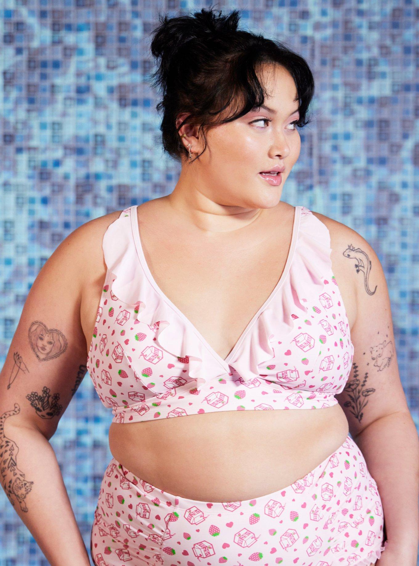 Strawberry Milk Ruffle Triangle Swim Top Plus Size