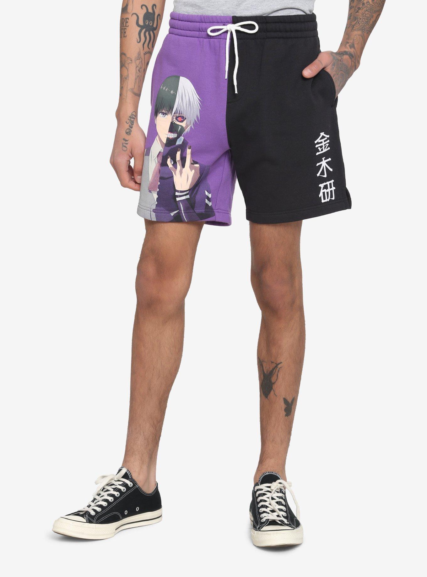 Tokyo Ghoul Purple & Black Split Volley Shorts | Hot Topic