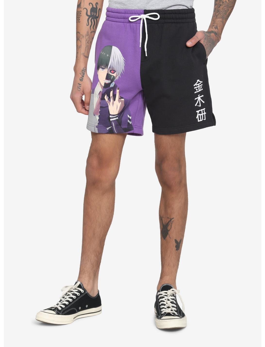 Tokyo Ghoul Purple & Black Split Volley Shorts, PURPLE, hi-res